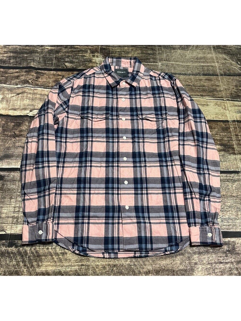 Bonobos Shirt Mens Large Slim Fit Flannel Check Cotton Pink